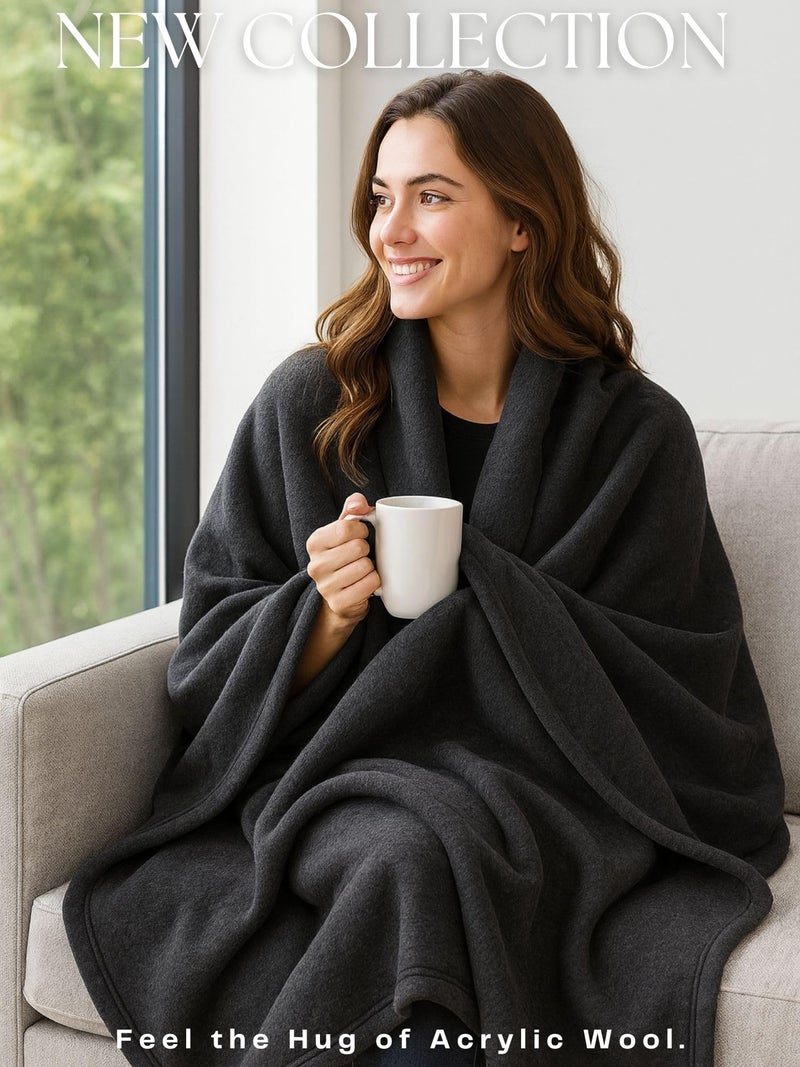 VAS COLLECTIONS Ultra Warm & Soft Reversible Single Bed Winter Blanket – 152x225 cm, Acrylic-Wool Blend, Heavyweight, Durable, Breathable, Fade-Resistant, Charcoal/Black Pack of 1 - Image 5