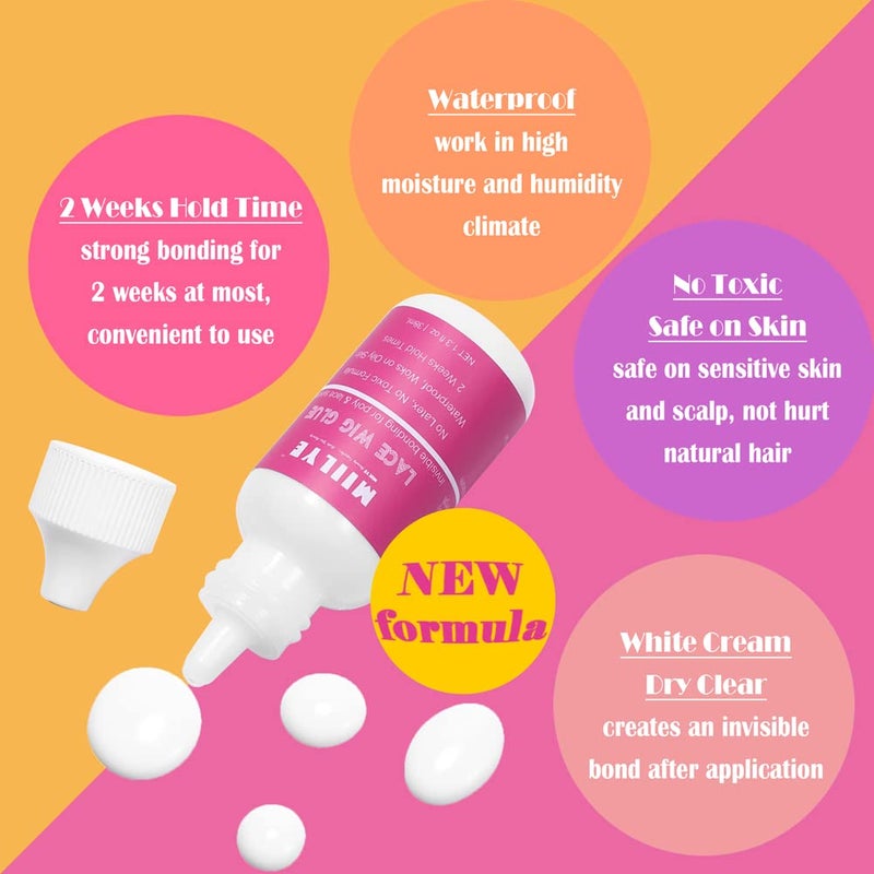 MIILYE Wig Adhesive and Glue Remover Set, Invisible Waterproof MIILYE Hair Replacement Bonding Glue + Solvent, Strong Hold for Lace Front Wig and Poly Hairpieces, Toupee, Cosmetic Hair Systems - Image 3