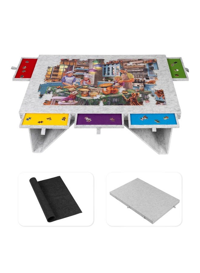 Tektalk Felt Jigsaw Puzzle Board with 5 Coloured Drawers, Portable Puzzle Table for Adults, Super Lightweight Platform with Cover, Storing for 1500, 1000, 500 Jigsaw Puzzle Pieces - Light Grey - Image 1