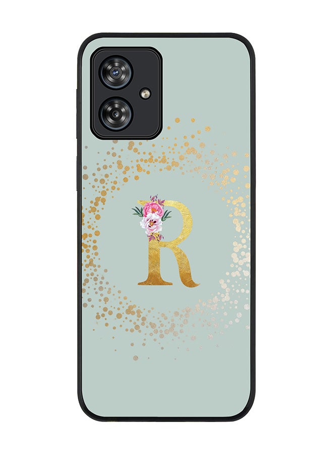 Stylizedd Rugged Black Case for Motorola Moto G54 / Motorola Moto G54 Power / Motorola Moto G64 5G,Custom Monogram Letter Floral Alphabet - R(Light Grey) - Image 1