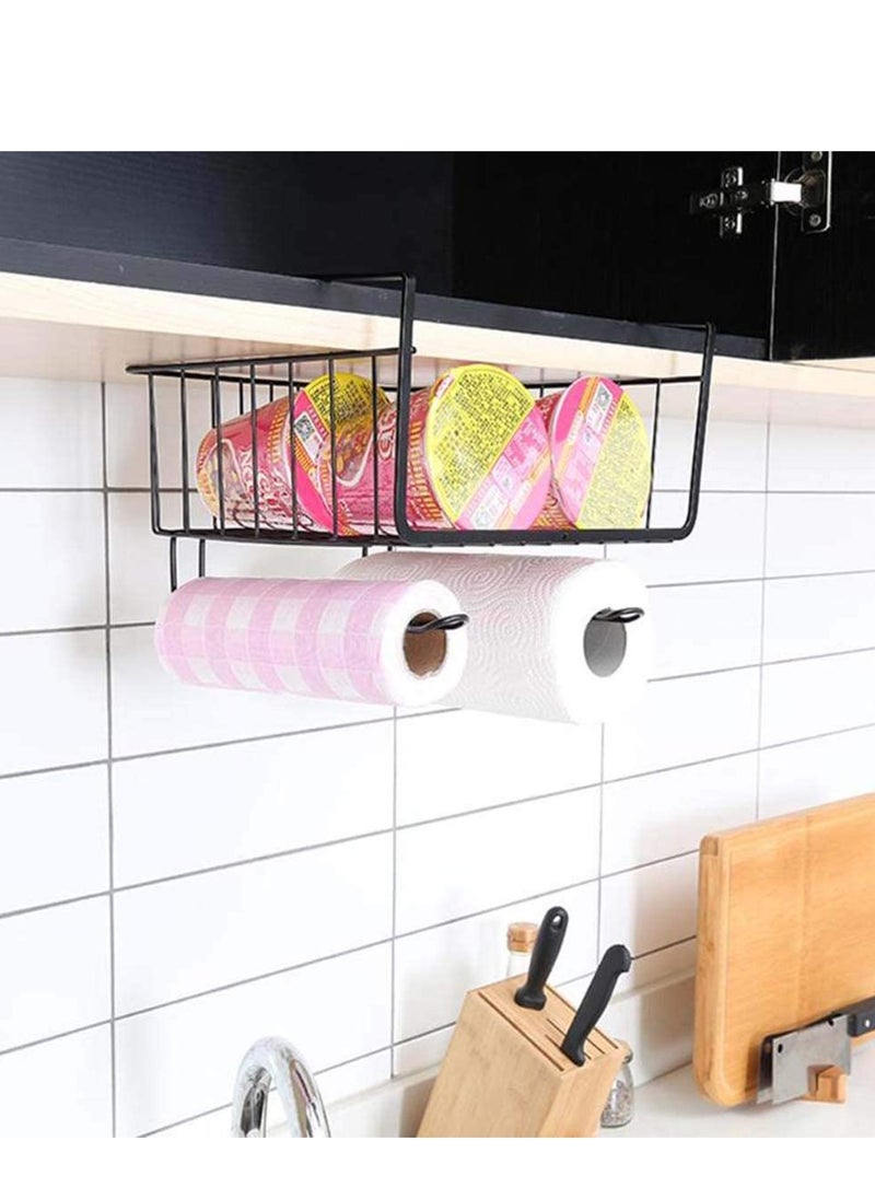 Generic - Multi-Functional Kitchen Storage Rack, Metal Basket Organizer with Paper Towel Holder, Space-Saving Hanging Shelf for Bathroom and Wardrobe, Easy to Assemble - Image 1
