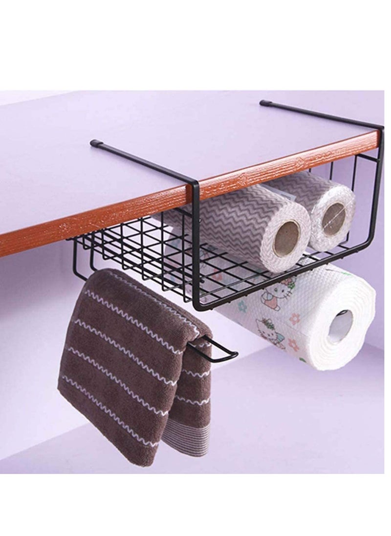 Generic - Multi-Functional Kitchen Storage Rack, Metal Basket Organizer with Paper Towel Holder, Space-Saving Hanging Shelf for Bathroom and Wardrobe, Easy to Assemble - Image 1