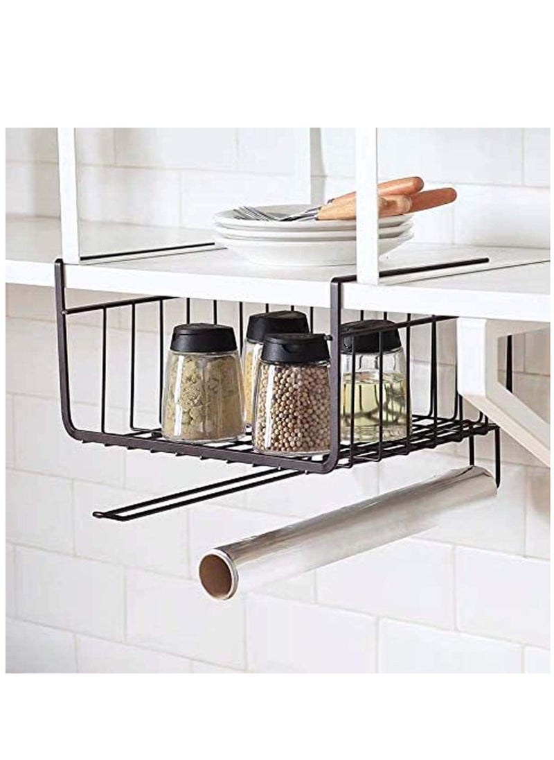 Generic - Multi-Functional Kitchen Storage Rack, Metal Basket Organizer with Paper Towel Holder, Space-Saving Hanging Shelf for Bathroom and Wardrobe, Easy to Assemble - Image 1