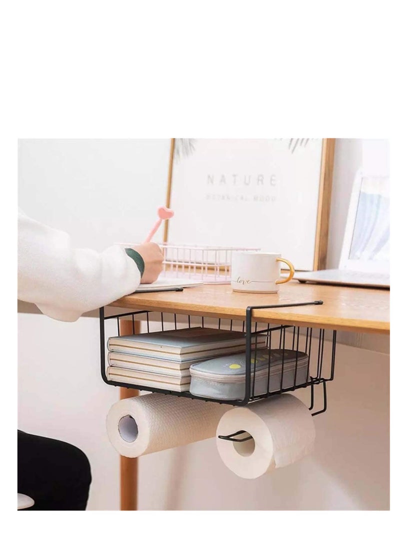 Generic - Multi-Functional Kitchen Storage Rack, Metal Basket Organizer with Paper Towel Holder, Space-Saving Hanging Shelf for Bathroom and Wardrobe, Easy to Assemble - Image 1