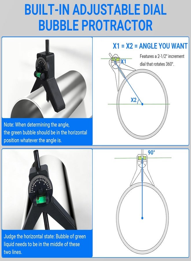 JHTii Magnetic Centering Head, Pipe Center Finder, Pipefitter Tools, Y-Shape w/Adjustable Dial Bubble Protractor (large size) - Image 4