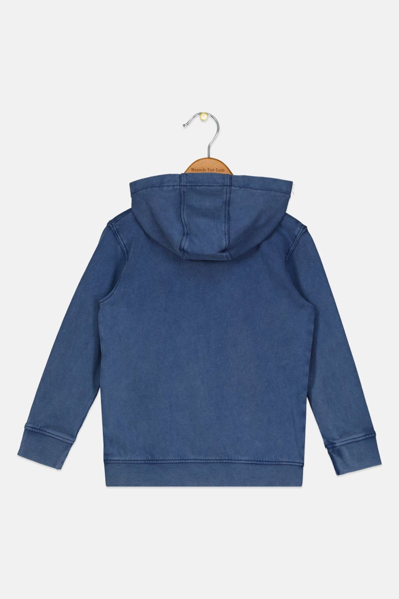 Franklin Marshall Kids Boy Sportswear Fit Hooded Outdoor Sweatshirt, Slate Blue - Image 2