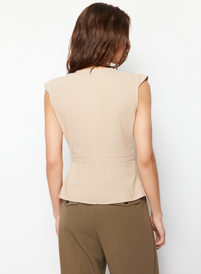 trendyol Mink Woven Bone Button Detailed Double Breasted Blouse  - Image 4