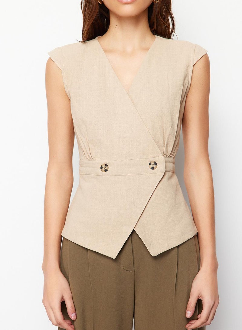 trendyol Mink Woven Bone Button Detailed Double Breasted Blouse - Image 3