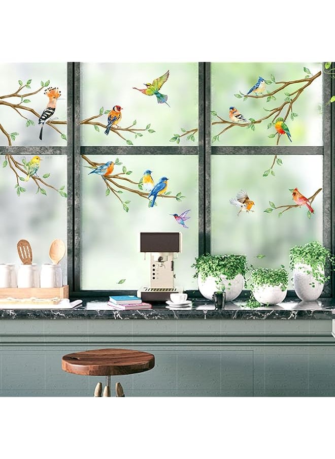 erorex - Tree Branch Double Sided Window Clings Hummingbirds Birds Window Decals Anti Collision Glass Window Doors Window Stickers - Image 1