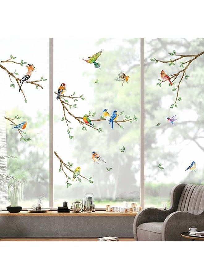 erorex - Tree Branch Double Sided Window Clings Hummingbirds Birds Window Decals Anti Collision Glass Window Doors Window Stickers - Image 1