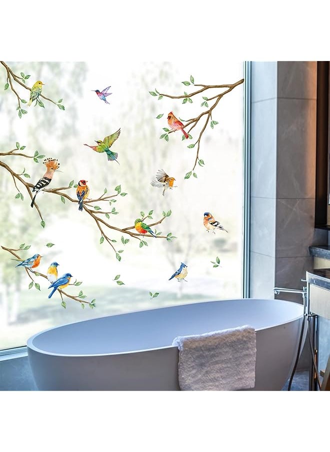 erorex - Tree Branch Double Sided Window Clings Hummingbirds Birds Window Decals Anti Collision Glass Window Doors Window Stickers - Image 1