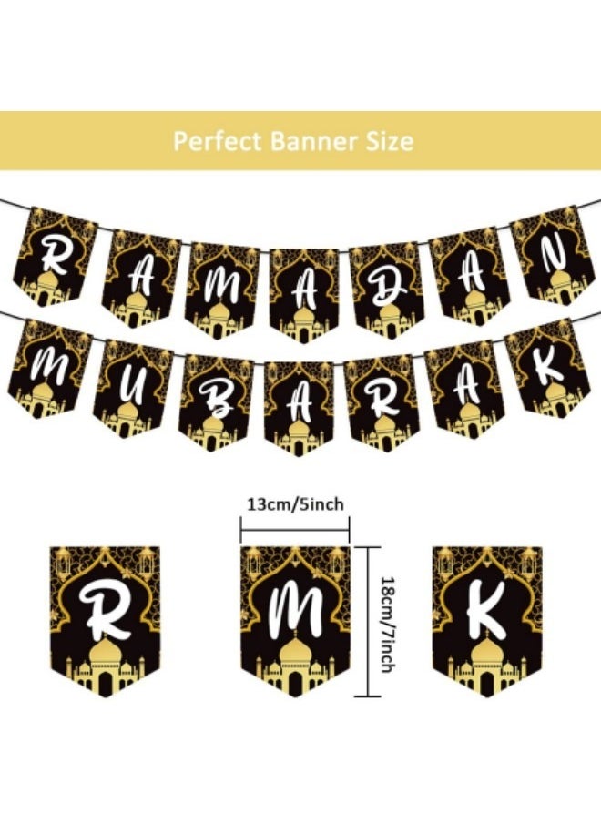 GGEROU 17Pcs Eid Mubarak Banner, Ramadan Banner,DIY Eid Mubarak Decorations, Black and Gold Eid Mubarak for Eid Decorations, for Home Ramadan Eid Decorations  - Image 2