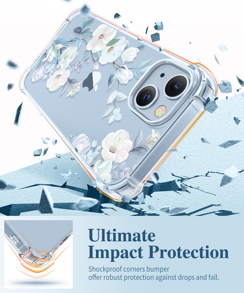 GVIEWIN for iPhone 14 Case Floral, with Screen Protector&Camera Lens Protector, [Non Yellowing] Soft Shockproof Clear Phone Protective Cover for Women, Flower Pattern Design 6.1" (Hibiscus) - Image 4