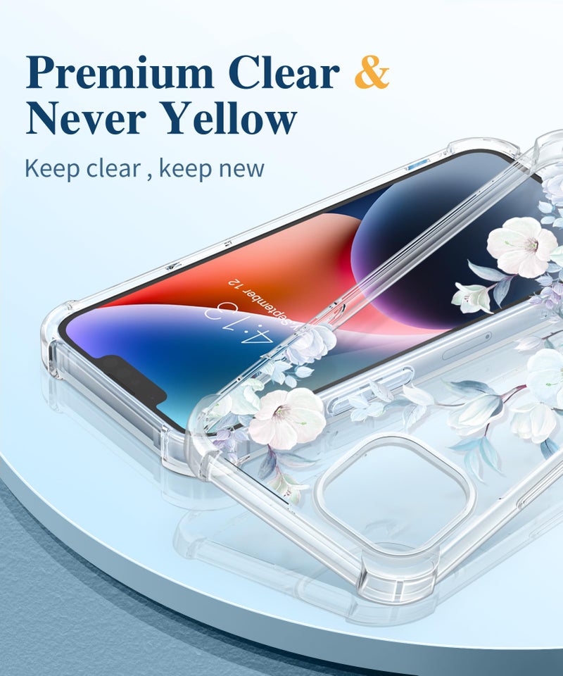 GVIEWIN for iPhone 14 Case Floral, with Screen Protector&Camera Lens Protector, [Non Yellowing] Soft Shockproof Clear Phone Protective Cover for Women, Flower Pattern Design 6.1" (Hibiscus) - Image 3