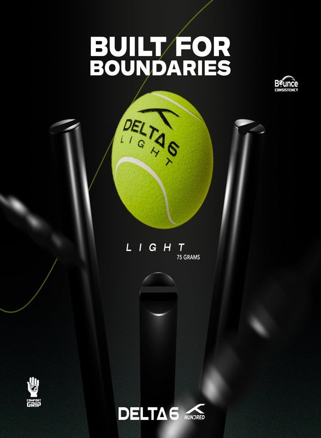 Hundred Cotton Delta 6 Light Cricket Tennis Balls | Bounce Consistency | Comfort Grip | Pressurized Core | 75 Grams | Yellow | Pack of 6 - Image 2