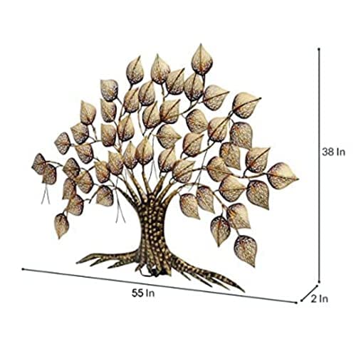 AntarYuga Rajasthani Ethnic Handcrafted Metal Decorative Tree Wall Art Golden with LED Size 55x2x38 Inch Powder Coated for Home Office Living Room Decoration Item - Image 2