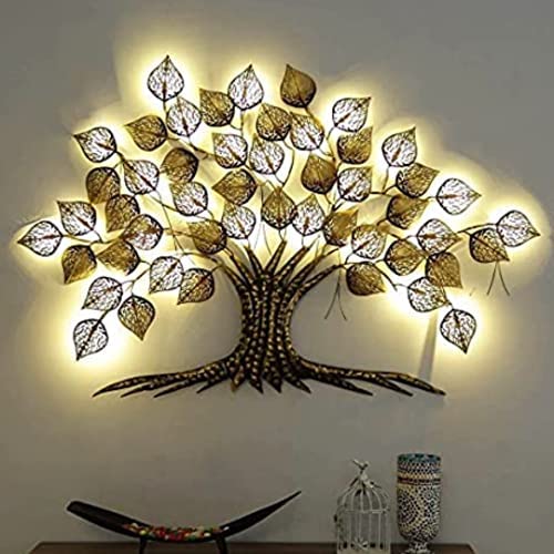 AntarYuga Rajasthani Ethnic Handcrafted Metal Decorative Tree Wall Art Golden with LED Size 55x2x38 Inch Powder Coated for Home Office Living Room Decoration Item - Image 5