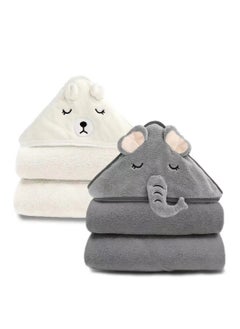 SYOSI 2 Pack Bamboo Hooded Baby Towel Organic Bamboo Bath Towel for Toddler Soft and Super Absorbent Washcloth Machine Washable Towel Keeps Your Baby Warm Cosy  - Image 1