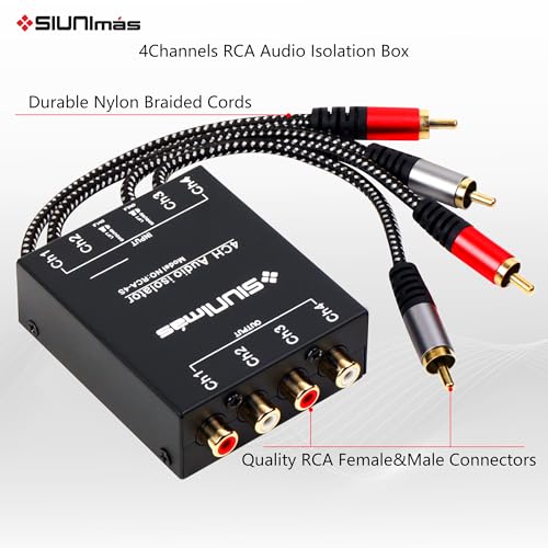 SIUNIMAS Pro RCA 4 Channels Ground Loop Isolator with Nylon Braided Cord Car and Home Theater Using Noise Filter with Ground Lift Durable Metallic Box Design (SIM-4CH-RCA04A) - Image 3