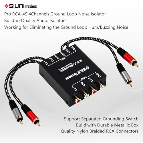 SIUNIMAS Pro RCA 4 Channels Ground Loop Isolator with Nylon Braided Cord Car and Home Theater Using Noise Filter with Ground Lift Durable Metallic Box Design (SIM-4CH-RCA04A) - Image 2