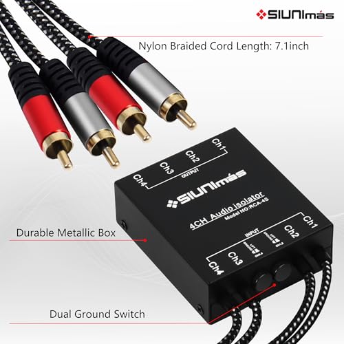 SIUNIMAS Pro RCA 4 Channels Ground Loop Isolator with Nylon Braided Cord Car and Home Theater Using Noise Filter with Ground Lift Durable Metallic Box Design (SIM-4CH-RCA04A) - Image 4