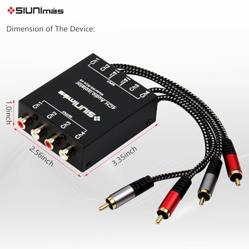 SIUNIMAS Pro RCA 4 Channels Ground Loop Isolator with Nylon Braided Cord Car and Home Theater Using Noise Filter with Ground Lift Durable Metallic Box Design (SIM-4CH-RCA04A) - Image 5