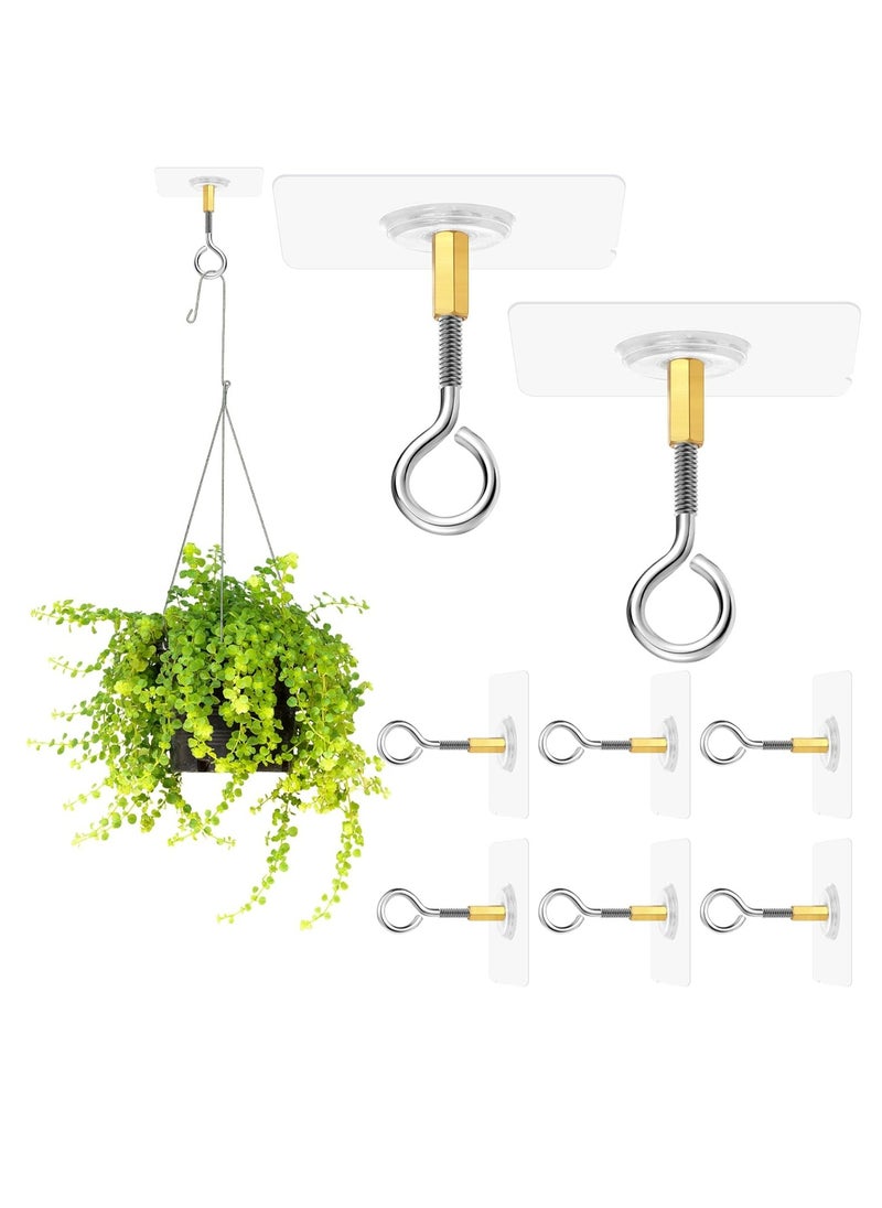 Oasisgalore 10 Pcs Ceiling Hooks, Self-Adhesive Stainless Steel Eye Hooks, Waterproof Seamless Wall Hooks (10lb Max).  - Image 1