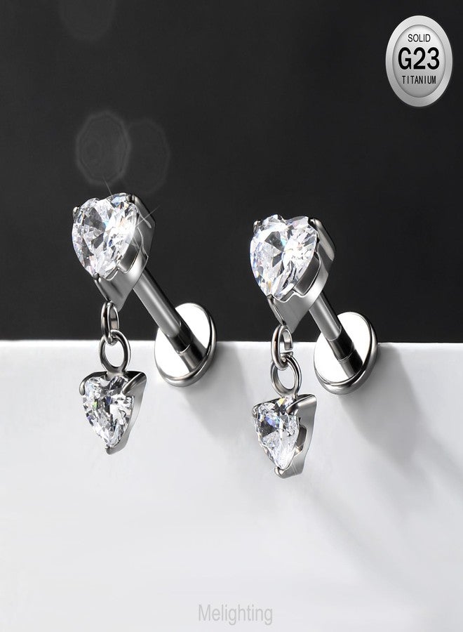 Melighting 16G Heart Helix Earring Titanium G23 Dangle Flat Back Earring Internally Threaded Clear CZ Cartilage Earring 6 mm Helix Piercing Jewelry for Women Tragus Earring - Image 3