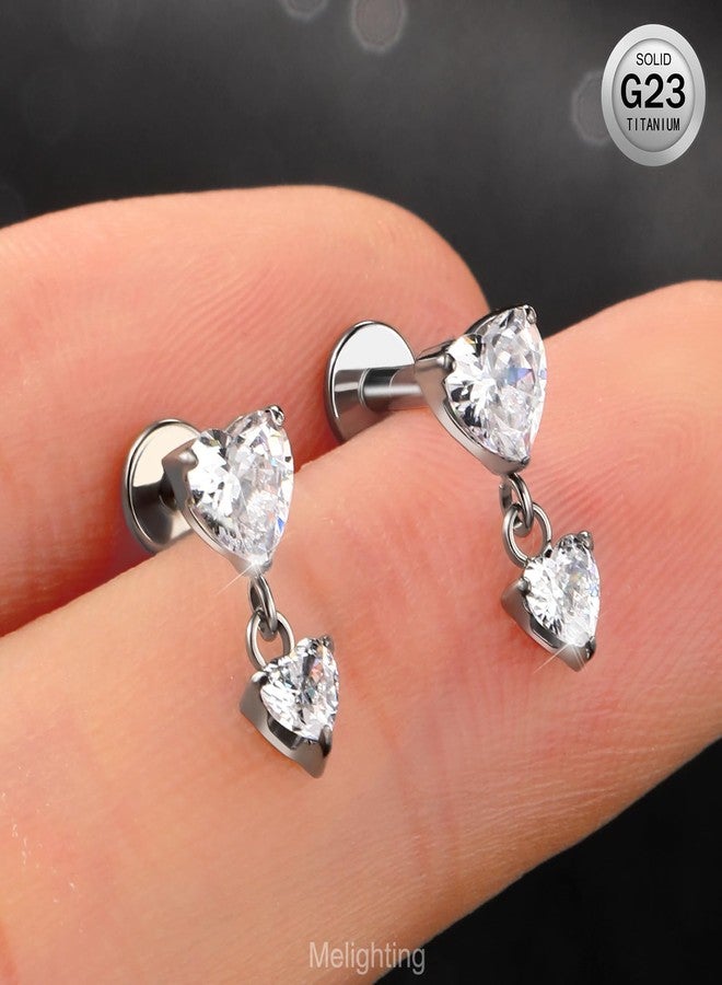Melighting 16G Heart Helix Earring Titanium G23 Dangle Flat Back Earring Internally Threaded Clear CZ Cartilage Earring 6 mm Helix Piercing Jewelry for Women Tragus Earring - Image 2
