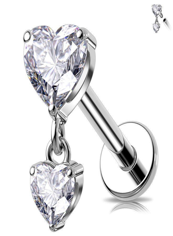 Melighting 16G Heart Helix Earring Titanium G23 Dangle Flat Back Earring Internally Threaded Clear CZ Cartilage Earring 6 mm Helix Piercing Jewelry for Women Tragus Earring - Image 1