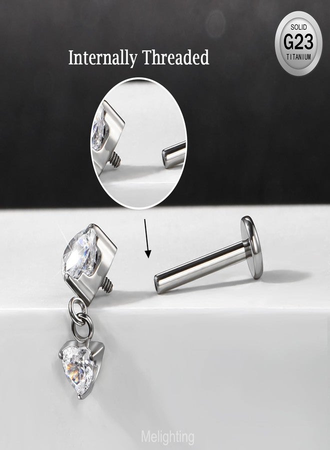 Melighting 16G Heart Helix Earring Titanium G23 Dangle Flat Back Earring Internally Threaded Clear CZ Cartilage Earring 6 mm Helix Piercing Jewelry for Women Tragus Earring - Image 4