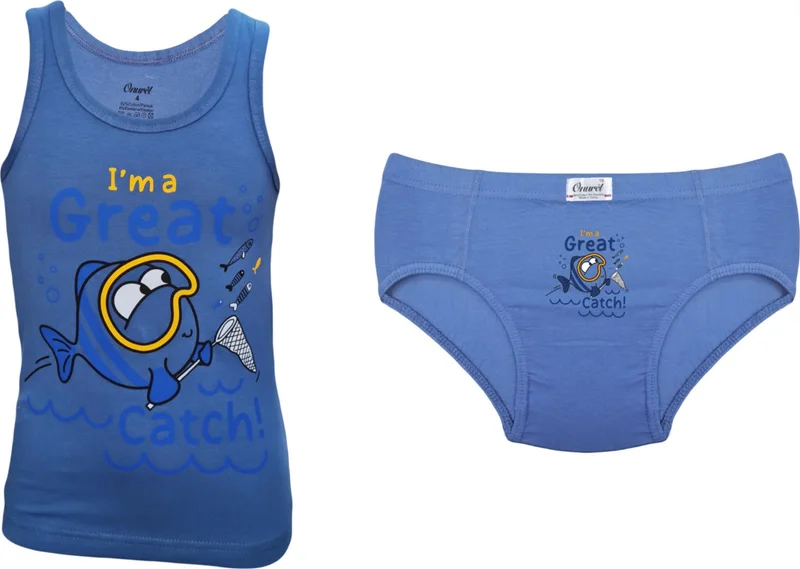Onurel 5-Piece Fish Printed Boy Lycra Colorful Undershirt Briefs Set
