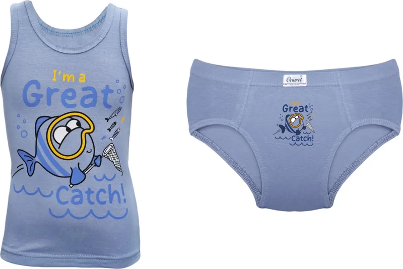Onurel 5-Piece Fish Printed Boy Lycra Colorful Undershirt Briefs Set