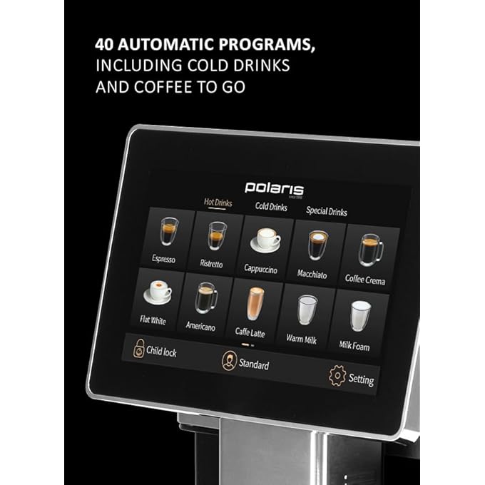 Polaris Pacm 2081Ac Smart Coffee Machine  40 Auto Programs Incl Cold  Hot Coffee To Go  ProfiCream Milk  WiFi App Control  20 Bar Italian Pump  6 User Profiles  Milk Container  Thermos - Image 5