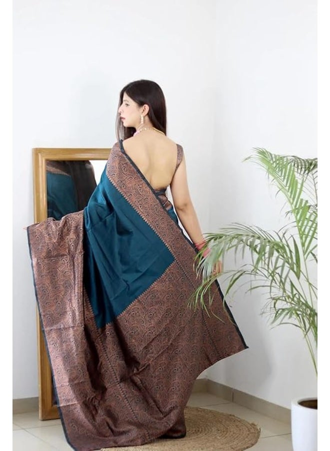 Accessorize Kingdom Women's Adorable Kanjivaram Soft Lichi Silk Saree With Blouse Piece - Image 2