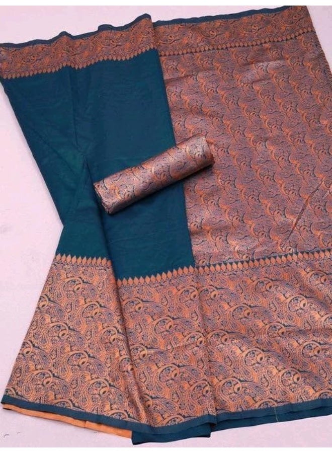 Accessorize Kingdom Women's Adorable Kanjivaram Soft Lichi Silk Saree With Blouse Piece - Image 3