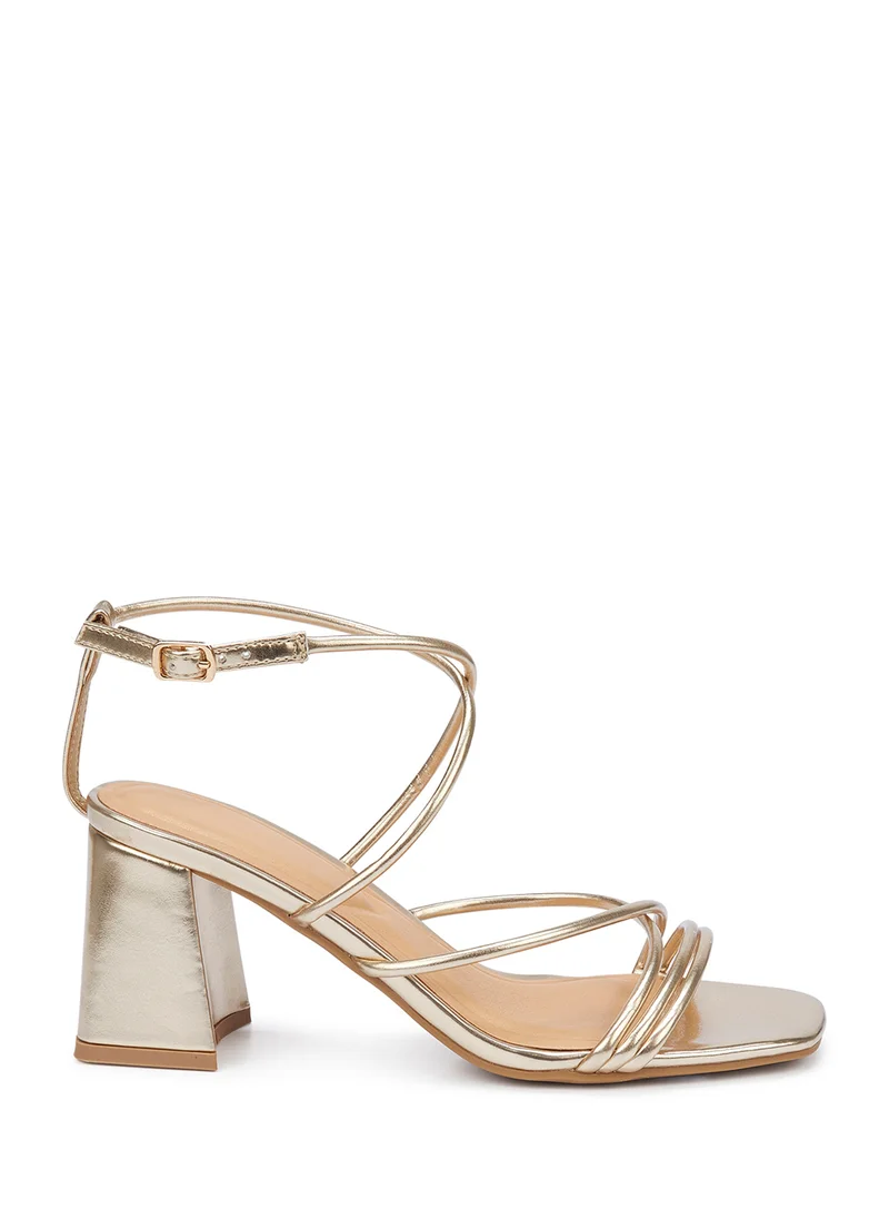 Truffle Flaire Block Heel Multi Strap Ankle Strap Block Heel Sandal