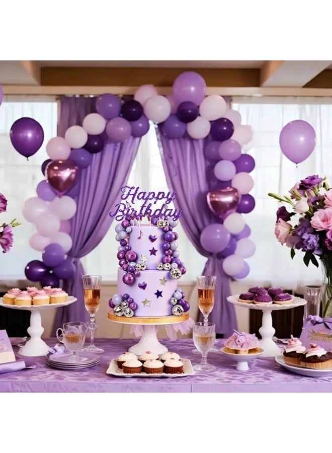32pcs Purple Disco Ball Music Theme Cake Topper Set, Happy Birthday Sign, Disco Balls, Music Notes, Stars and Heart Picks for Girls Birthday Party - Image 5