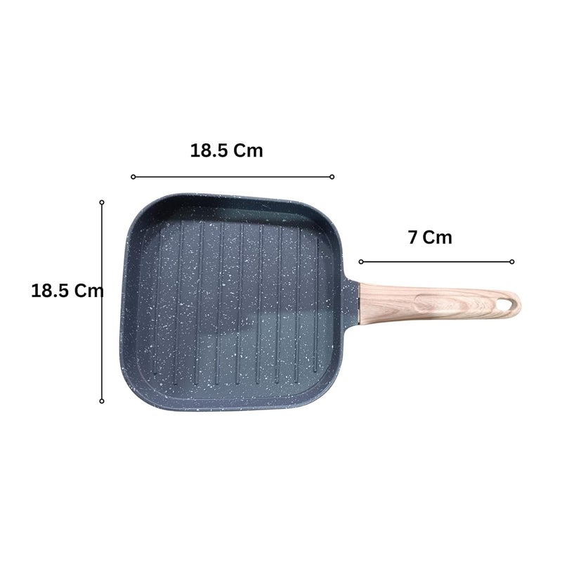 istore iSTORE Grill Non Stick Pan- 19cm Square Grill/Flat Bottom Pan for Gas Stove & Induction Compaitable, Aluminium Body/Ceramic Coated Roast (Black)  - Image 2
