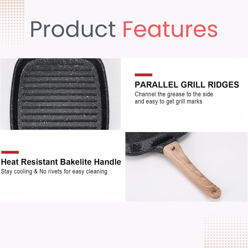 istore iSTORE Grill Non Stick Pan- 19cm Square Grill/Flat Bottom Pan for Gas Stove & Induction Compaitable, Aluminium Body/Ceramic Coated Roast (Black)  - Image 5