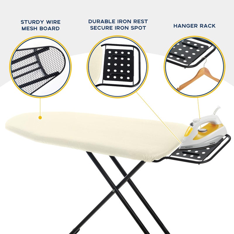 RAINHOL Ironing Board Full Size, RAINHOL Compact Iron Board with Iron Rest, Heat Resistant Cover with Ultra Thick Padding, Height Adjustable Heavy Duty for Home, Dorm, 43x13 Ivory - Image 4