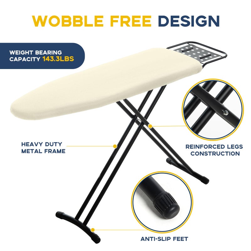 RAINHOL Ironing Board Full Size, RAINHOL Compact Iron Board with Iron Rest, Heat Resistant Cover with Ultra Thick Padding, Height Adjustable Heavy Duty for Home, Dorm, 43x13 Ivory - Image 5