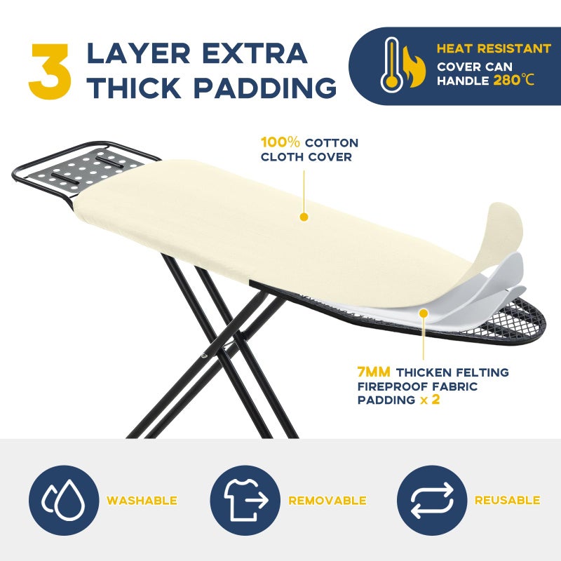 RAINHOL Ironing Board Full Size, RAINHOL Compact Iron Board with Iron Rest, Heat Resistant Cover with Ultra Thick Padding, Height Adjustable Heavy Duty for Home, Dorm, 43x13 Ivory - Image 3