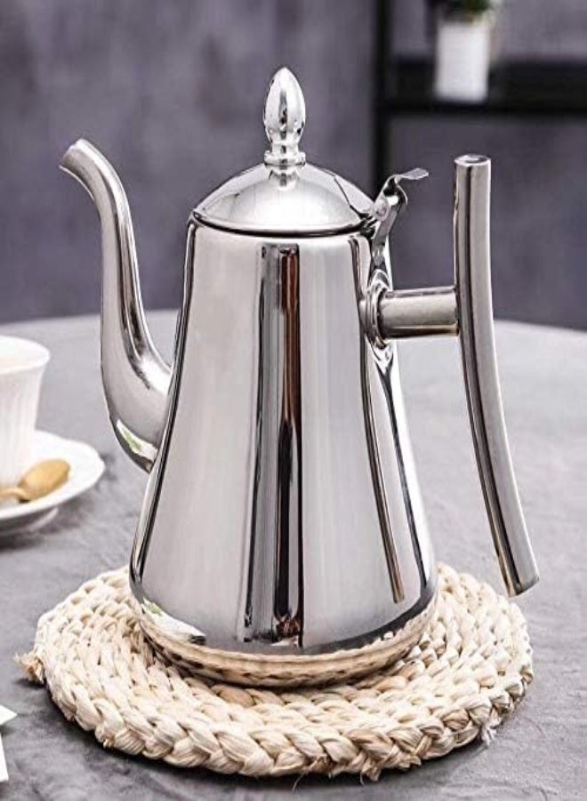 AKDC 304 Thick Stainless Steel Teapot Flower Teapot Restaurant With Strainer Commercial Hotel Restaurant Tea Kettle Thickened Kettle-04 Silver 1.5L - Image 1
