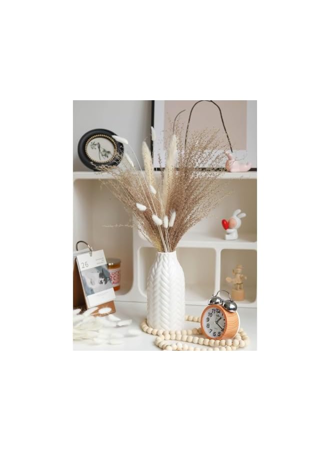 The Bros مزهرية زهور سيراميك بيضاء حديثة بحجم 8 إنش، مزهرية زهور حديثة بسيطة لتزيين المنزل، مزهرية زخرفية بيضاء لطيفة بأسلوب بوهيمي لمركز الطاولة، زينة رف غرفة المعيشة - Image 2