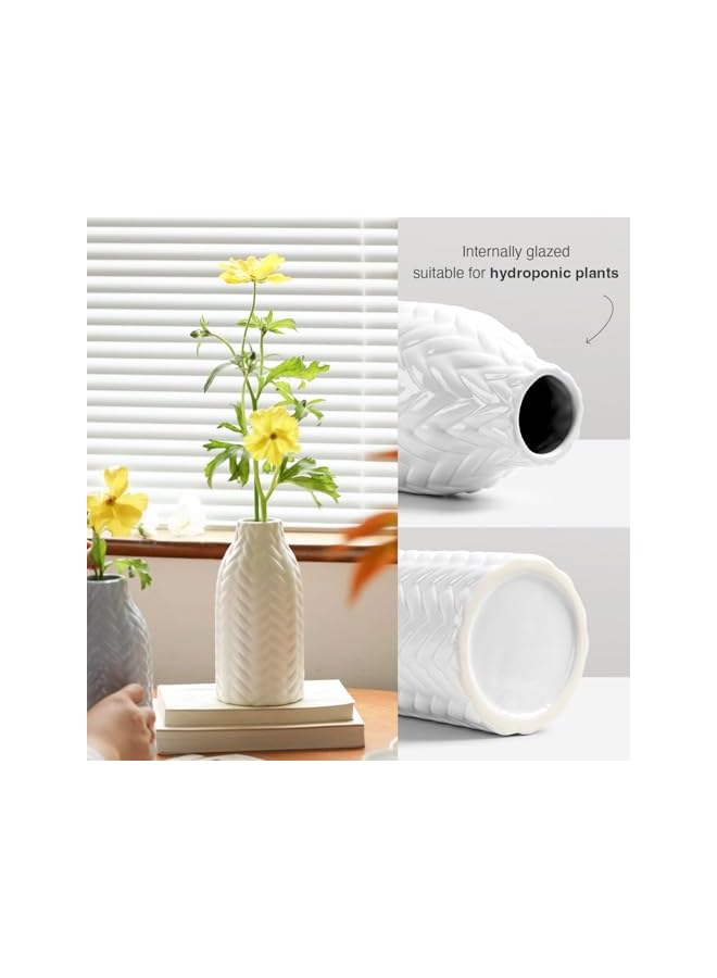 The Bros مزهرية زهور سيراميك بيضاء حديثة بحجم 8 إنش، مزهرية زهور حديثة بسيطة لتزيين المنزل، مزهرية زخرفية بيضاء لطيفة بأسلوب بوهيمي لمركز الطاولة، زينة رف غرفة المعيشة - Image 4