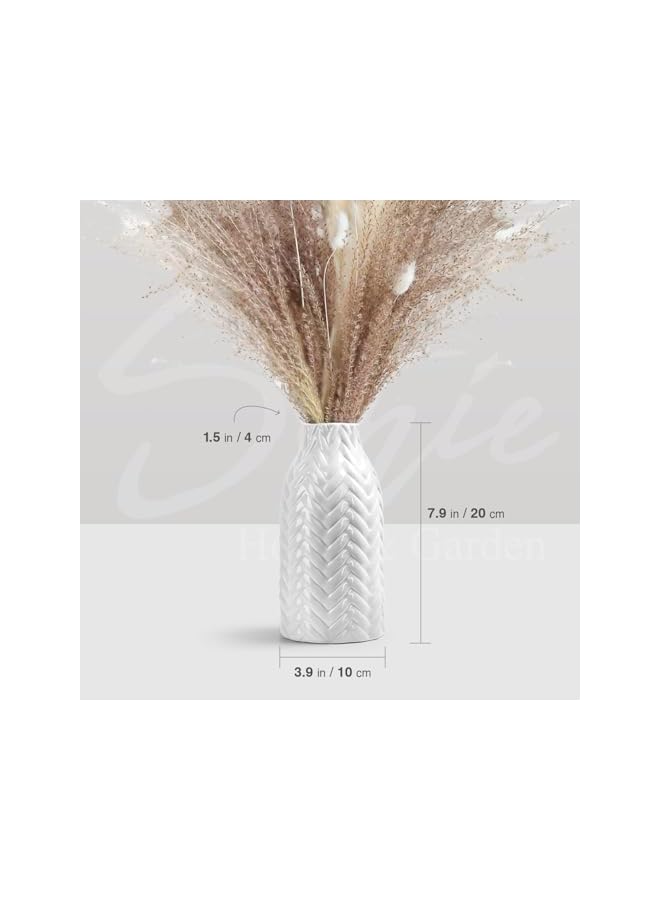 The Bros مزهرية زهور سيراميك بيضاء حديثة بحجم 8 إنش، مزهرية زهور حديثة بسيطة لتزيين المنزل، مزهرية زخرفية بيضاء لطيفة بأسلوب بوهيمي لمركز الطاولة، زينة رف غرفة المعيشة - Image 5