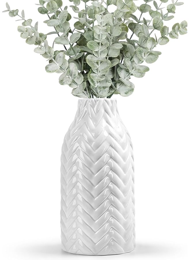 The Bros مزهرية زهور سيراميك بيضاء حديثة بحجم 8 إنش، مزهرية زهور حديثة بسيطة لتزيين المنزل، مزهرية زخرفية بيضاء لطيفة بأسلوب بوهيمي لمركز الطاولة، زينة رف غرفة المعيشة - Image 1