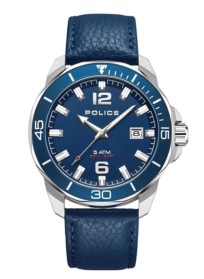 POLICE Mens Thornton Leather Strap Analog Wrist Watch PEWJB2228101 43mm Blue