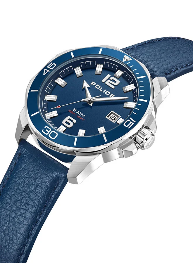 POLICE Mens Thornton Leather Strap Analog Wrist Watch PEWJB2228101 43mm Blue